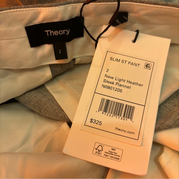 THEORY Gray Slim-Straight Wool Pant in New Light Heather Sleek Flannel Sz 2 NWT - Picture 4 of 10